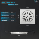Fossa 5"x5" Design Floor Drain | Stainless Steel Square Bathroom Grating Jali | Rust-Resistant Drain Cover | Modern Floor Drain for Bathrooms (Chrome Finish) (WiFi)